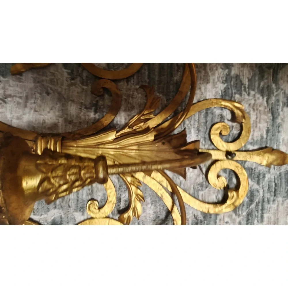 Vintage mid Century Italian Gold Gilt Large Wall Sconces